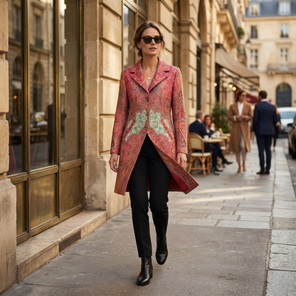 Elegance Redefined Pink Paisley Brocade Long Coat