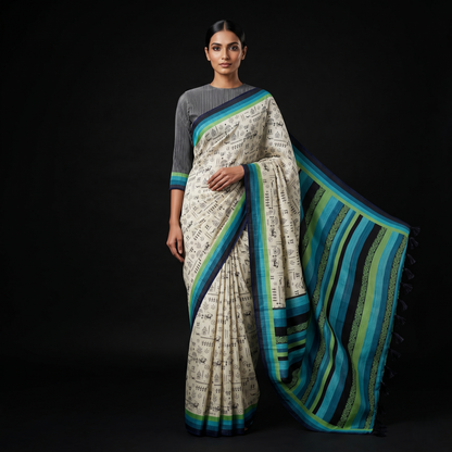Contemporary Warli Print Tussar Silk Saree