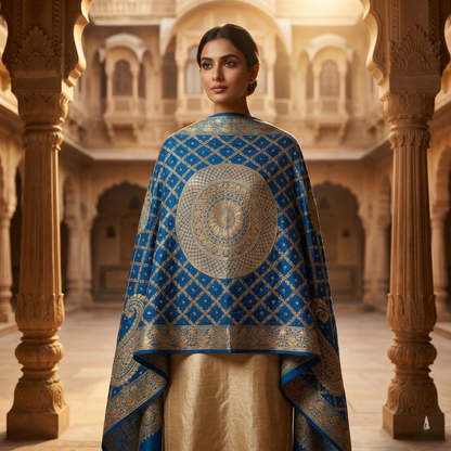 Royal Blue Banarasi Silk Zari Dupatta
