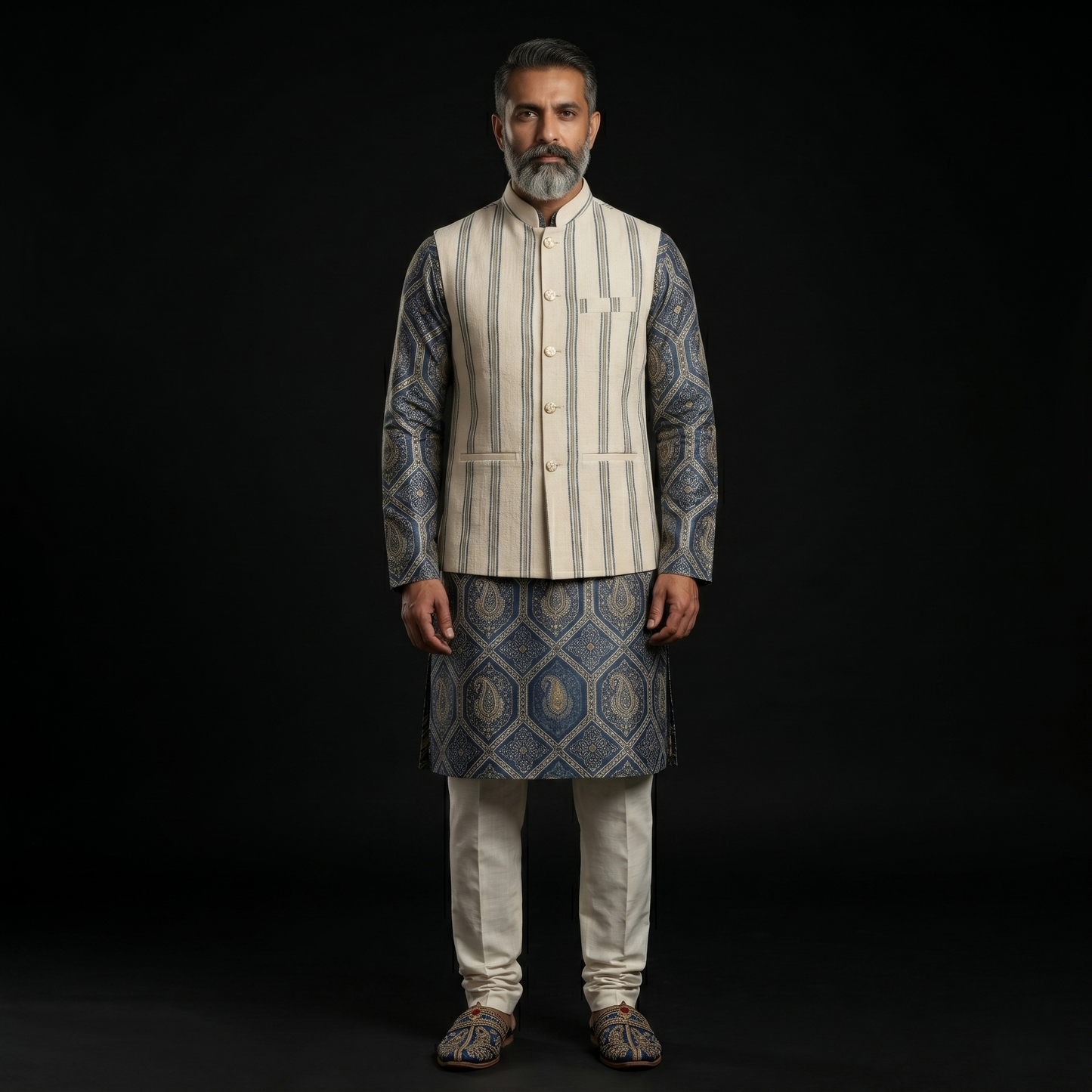 Handloomed Linen Striped Royal Heritage Waistcoat