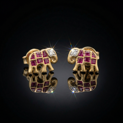 Royal Elephant Ruby Gold Plated Studs