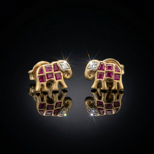 Royal Elephant Ruby Gold Plated Studs