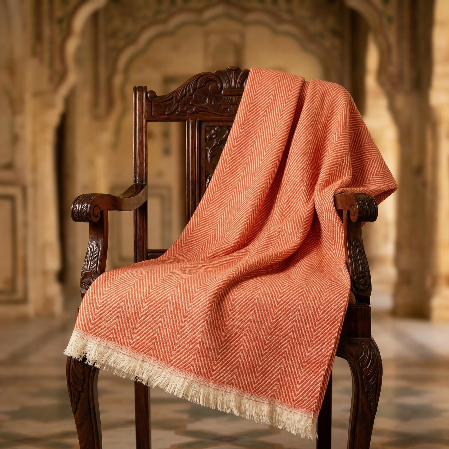 Elegant Sage Herringbone Hand Woven Blanket