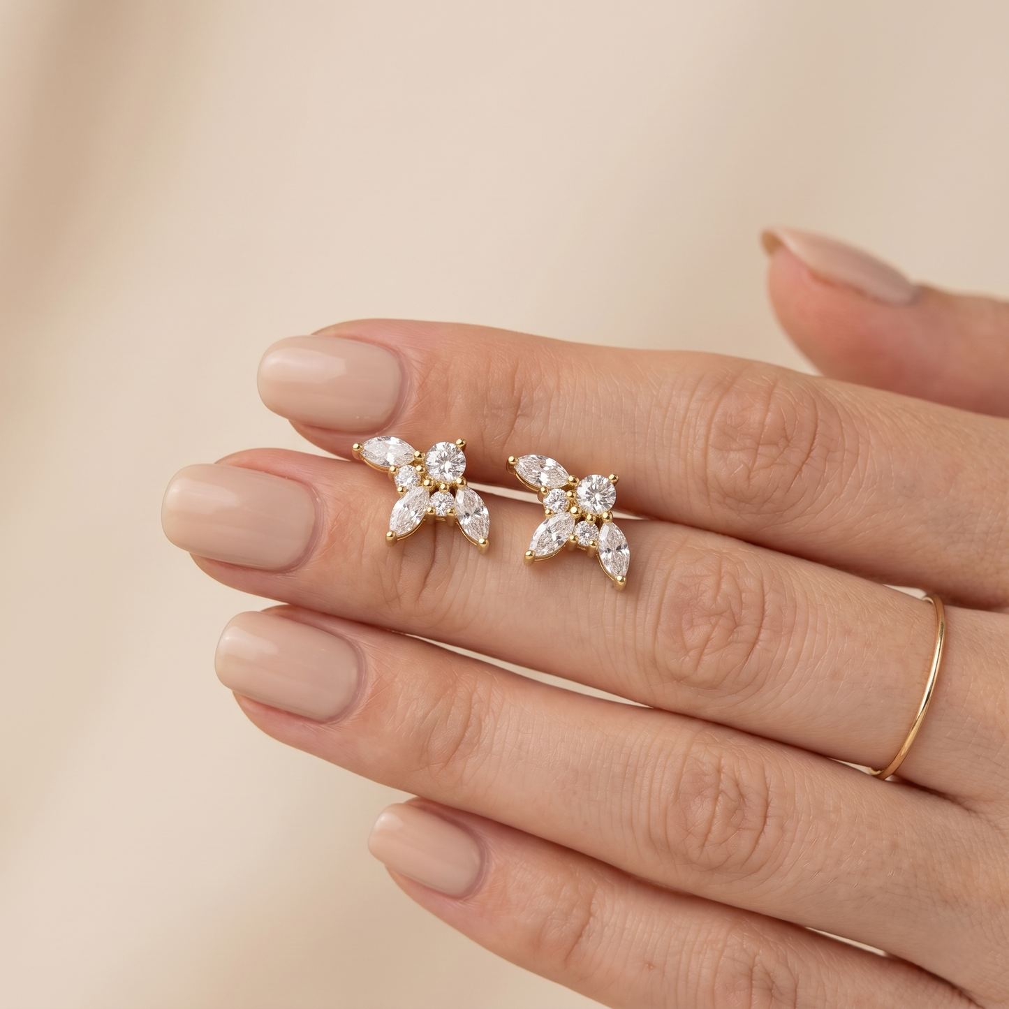 Floral Marquise Crafted Silver Stud Earrings