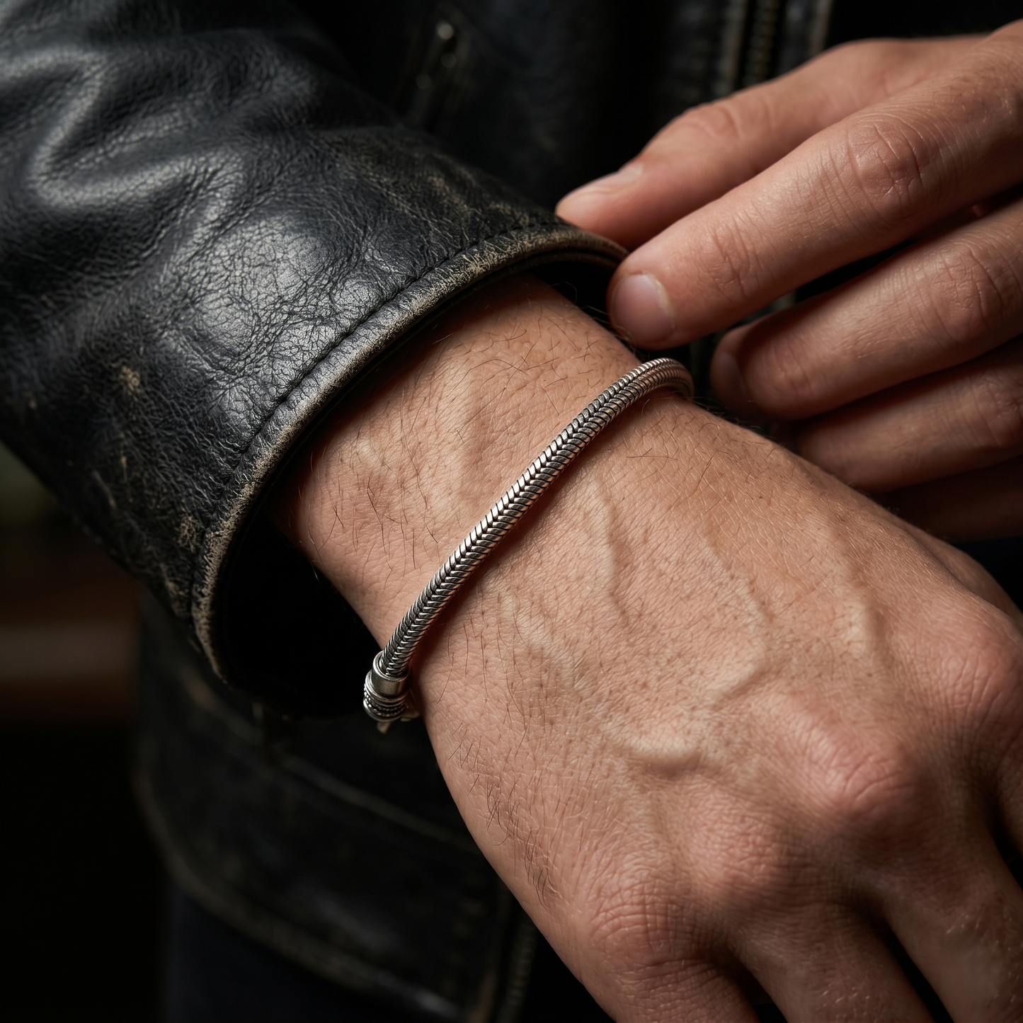 Handcrafted Sterling Silver Snake Bone Bracelet