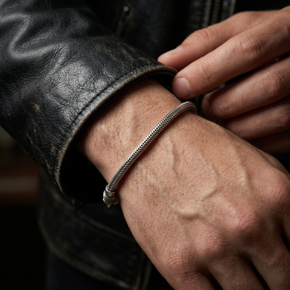 Handcrafted Sterling Silver Snake Bone Bracelet