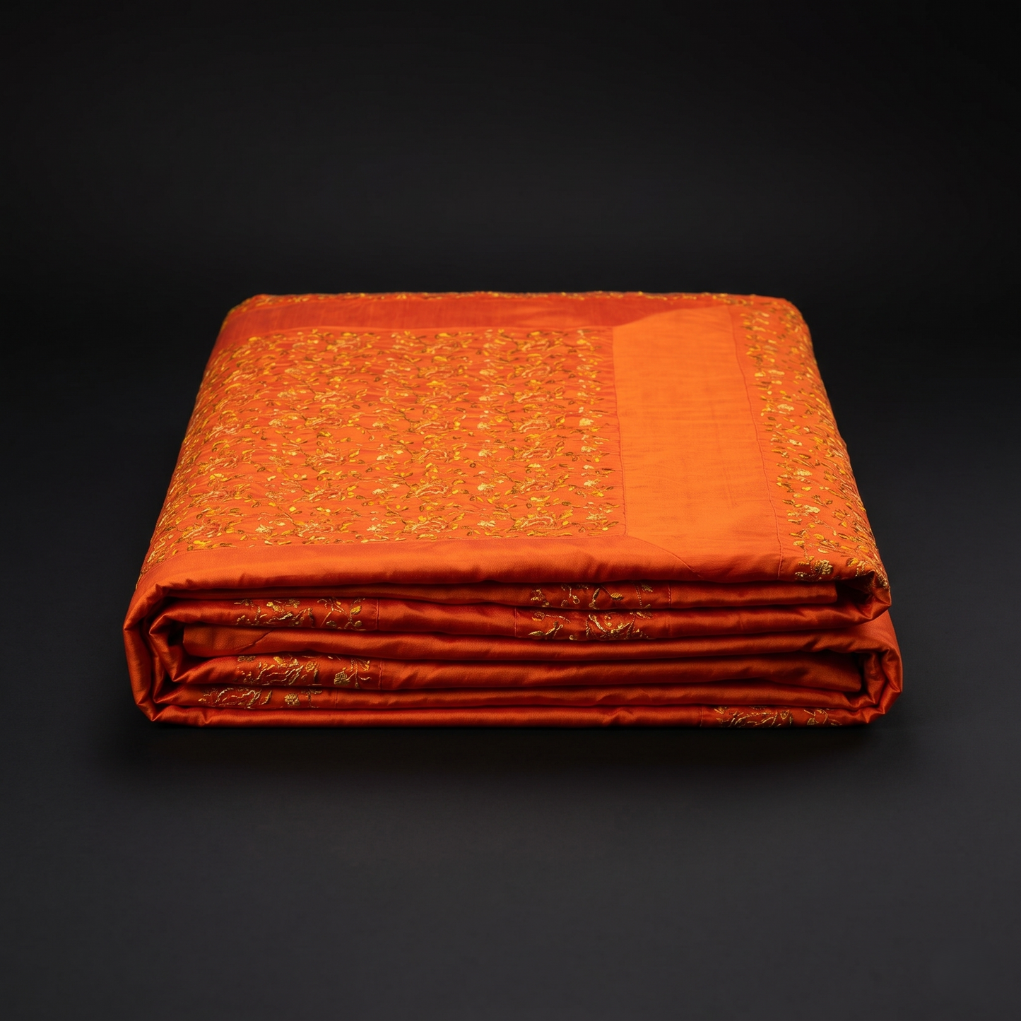 Luxurious Saffron Silk Hand Embroidered Bedcover