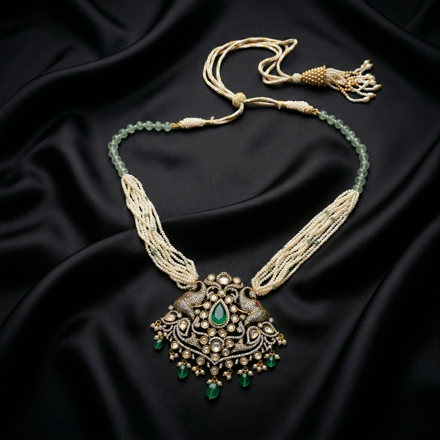The Royal Peacock Emerald Silver Necklace
