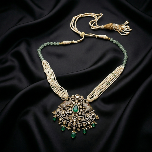 The Royal Peacock Emerald Silver Necklace