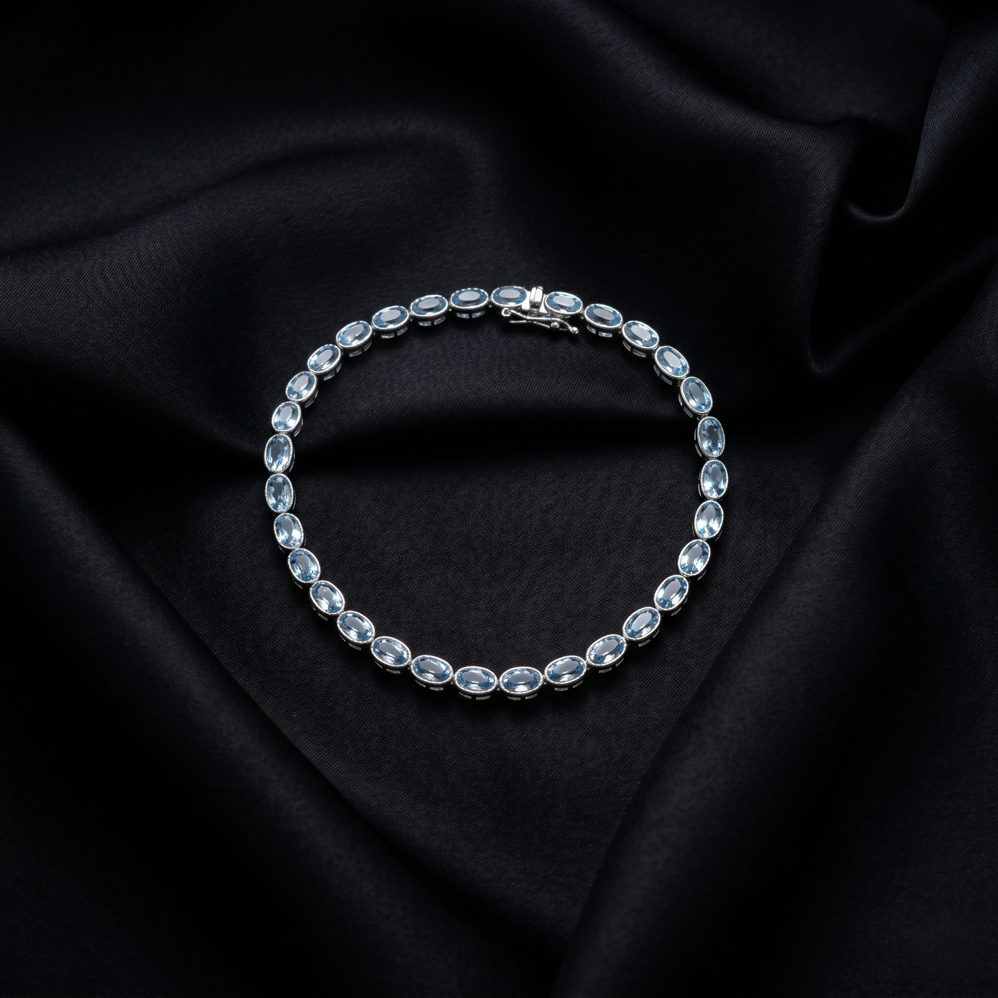 Elegant Oval Aquamarine Silver Tennis Bracelet