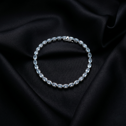 Elegant Oval Aquamarine Silver Tennis Bracelet