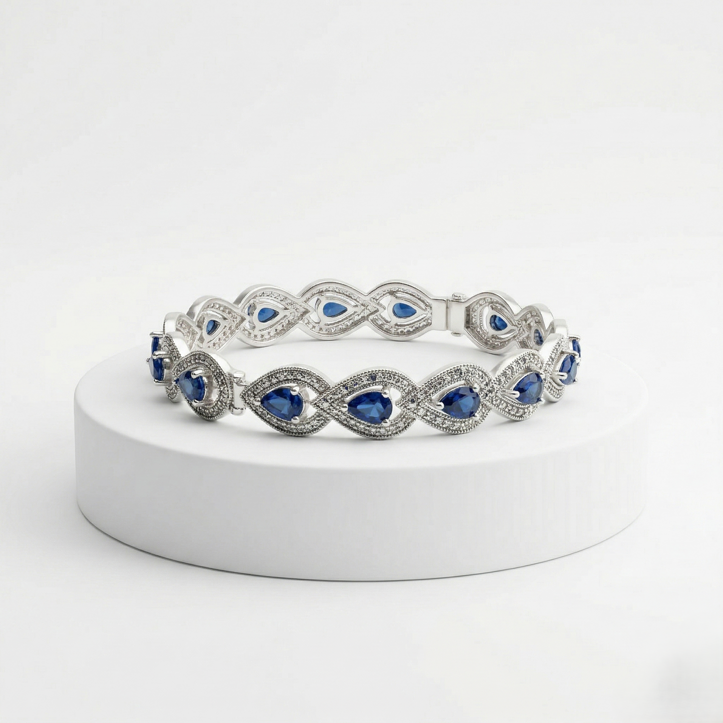 Elegant Silver Blue Sapphire Marquise Kada