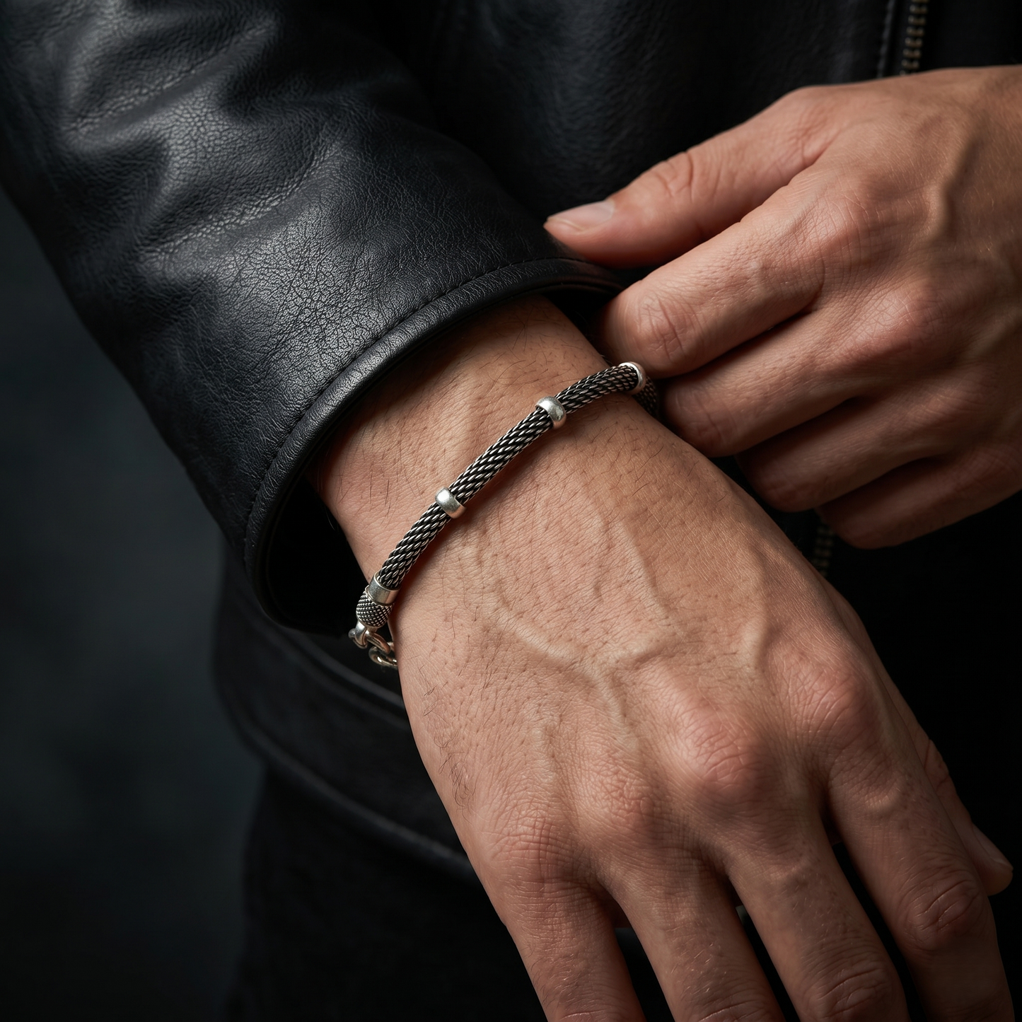 Handcrafted Intricate Woven Oxidized Silver Bracelet