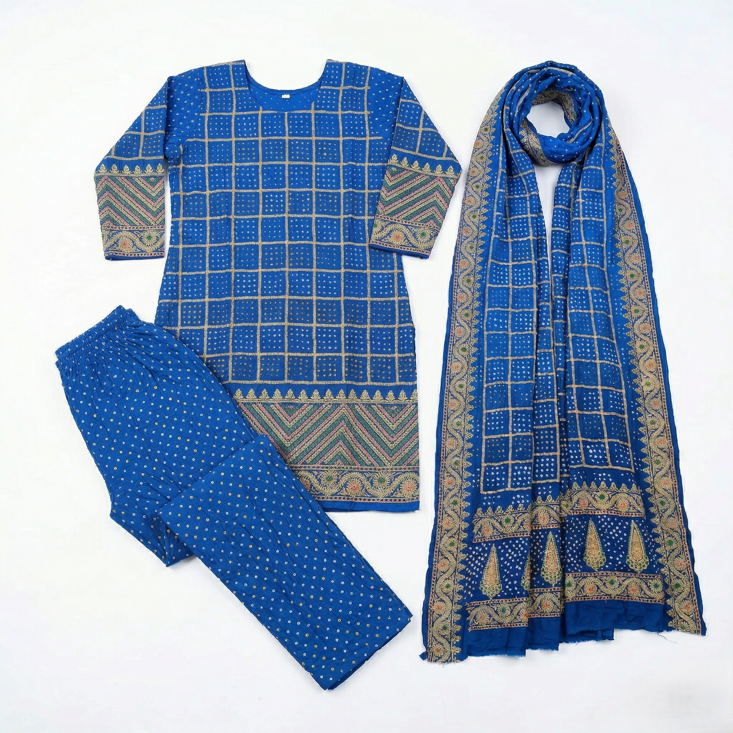 Royal Azure Bandhani Gazi Silk Suit