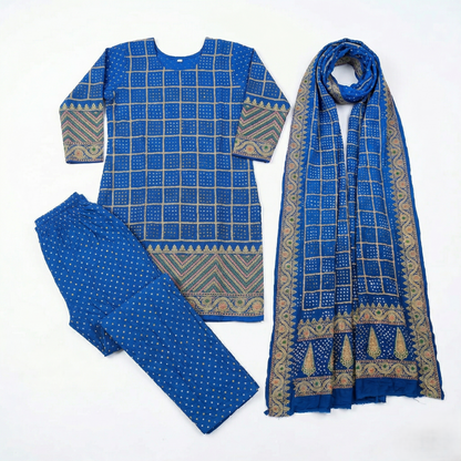 Royal Azure Bandhani Gazi Silk Suit
