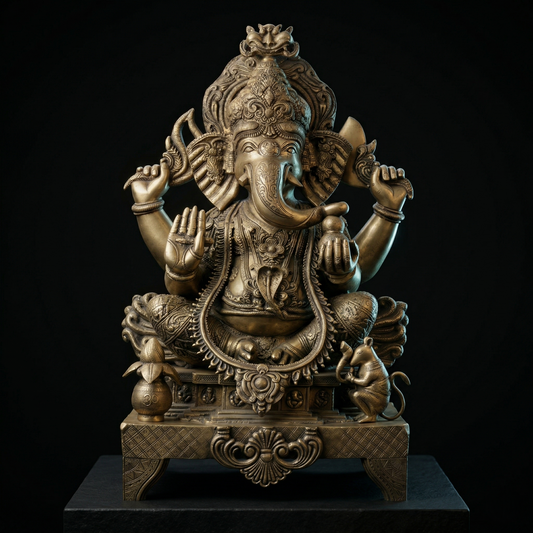 Antique Brass Lord Ganesha Heritage Statue