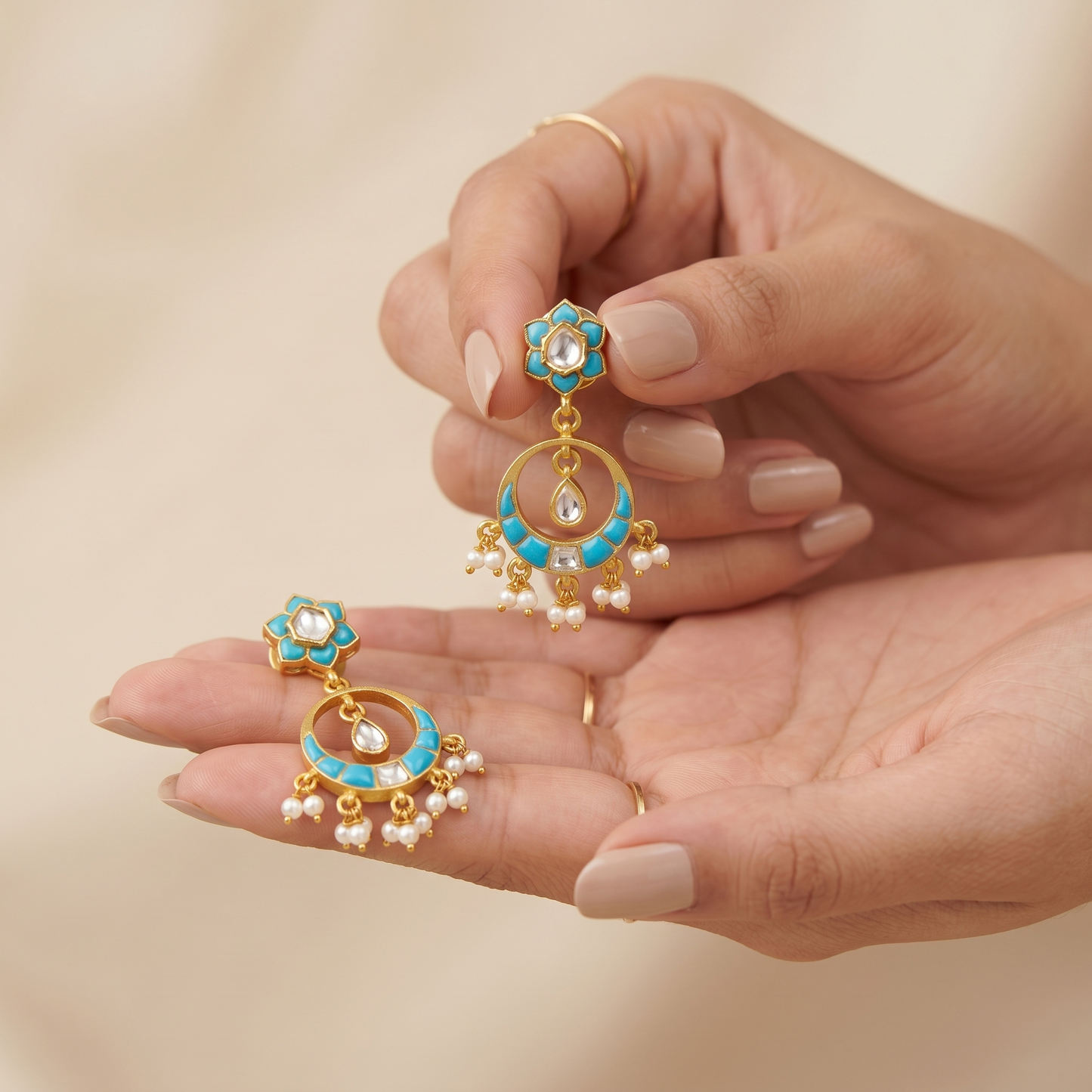 Turquoise Enamel Gold Plated Silver Earrings