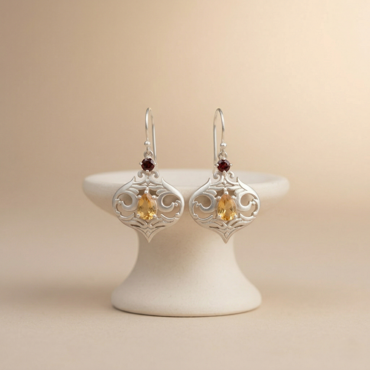 Vintage Silver Filigree Gemstone Drop Earrings