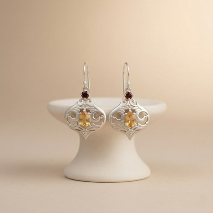 Vintage Silver Filigree Gemstone Drop Earrings