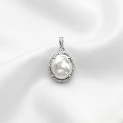 Elegant Oval Baroque Pearl Silver Pendant