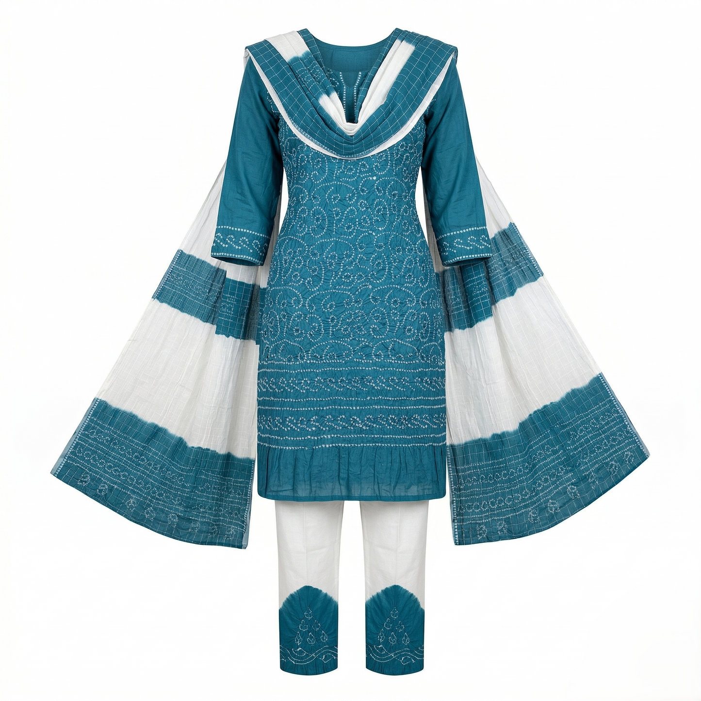 Azure Bloom Bandhani Unstitched Suit Set