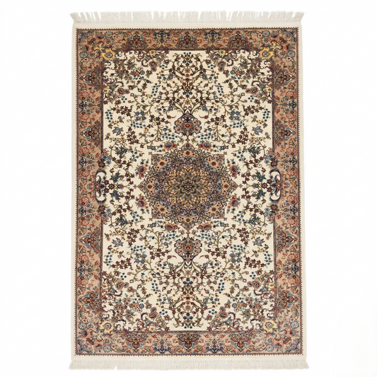 Intricate Persian Medallion Cream Wool Rug