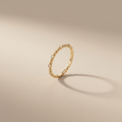 Elegant Beaded Gold Diamond Eternity Ring