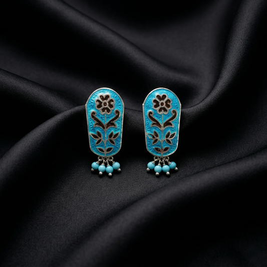 Cerulean Bloom Handcrafted Silver Enamel Drops