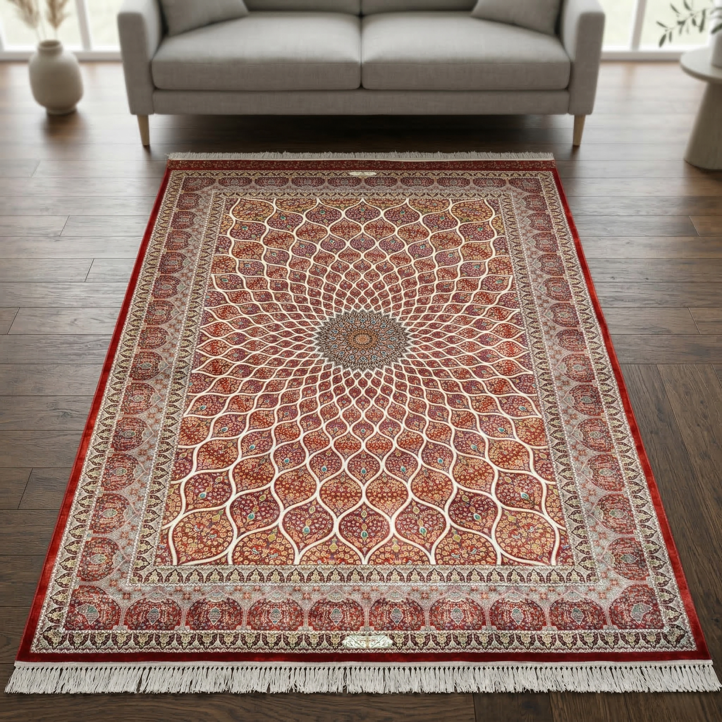 Maroon Medallion Intricate Persian Style Rug