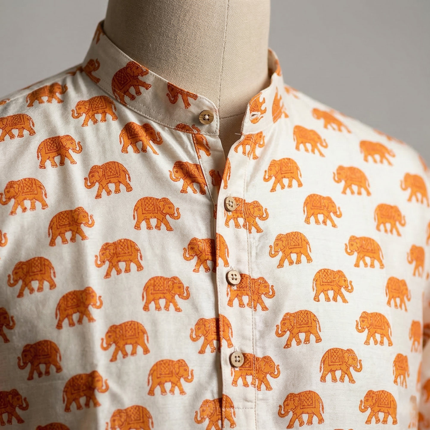 Hand-Block Elephant Print Cotton Kurta