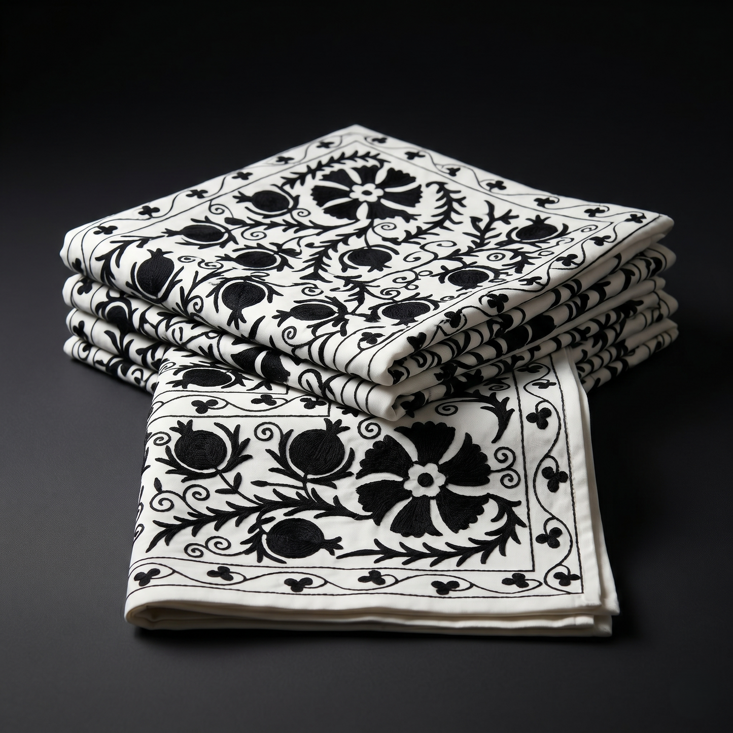 Monochrome Floral Handcrafted Luxury Cotton Bedcover