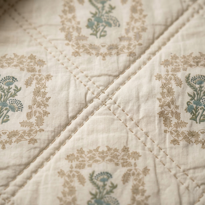 Elegant Sage Diamond Hand Block Quilt