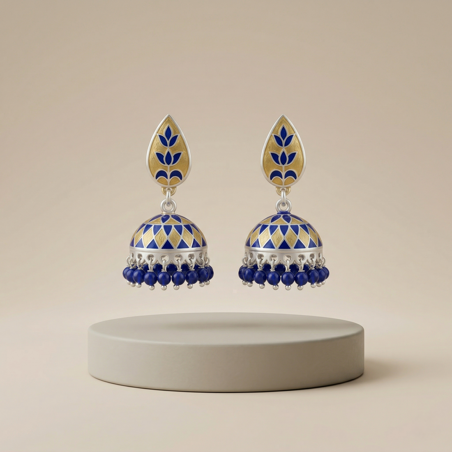 Royal Cobalt Meenakari Silver Jhumka Earrings