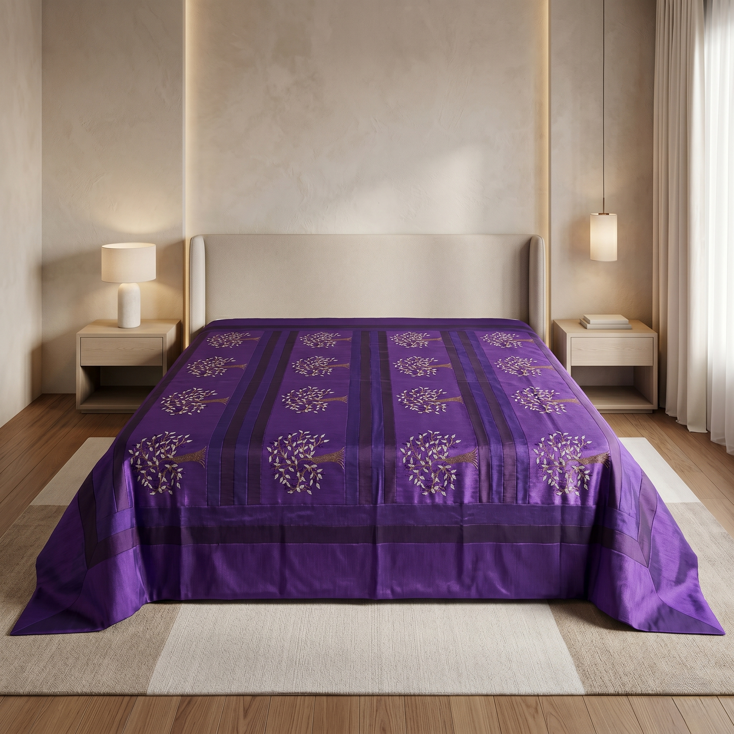 Royal Purple Tree Silk Luxury Bedcover