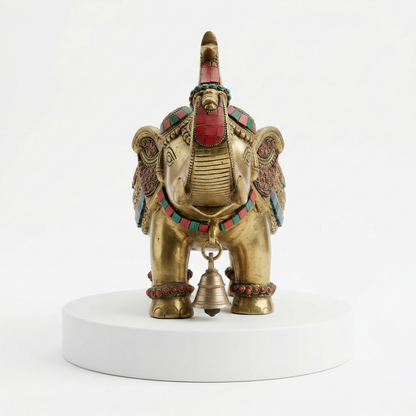 Majestic Ornamental Brass Elephant with Stones