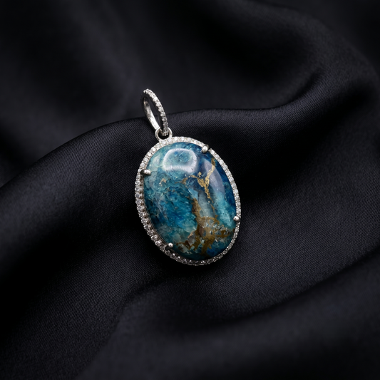 Elegant Oval Blue Azurite Silver Pendant