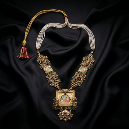 Handcrafted Divine Narrative Silver Pearl Necklace