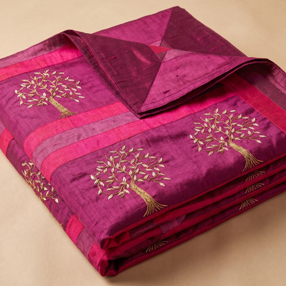 Silk Embroidered Tree Luxury Bedcover