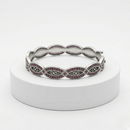 Intricate Silver Ruby-Encrusted Infinity Kada