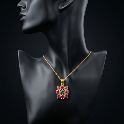 Handcrafted Ruby Emerald Silver Square Pendant