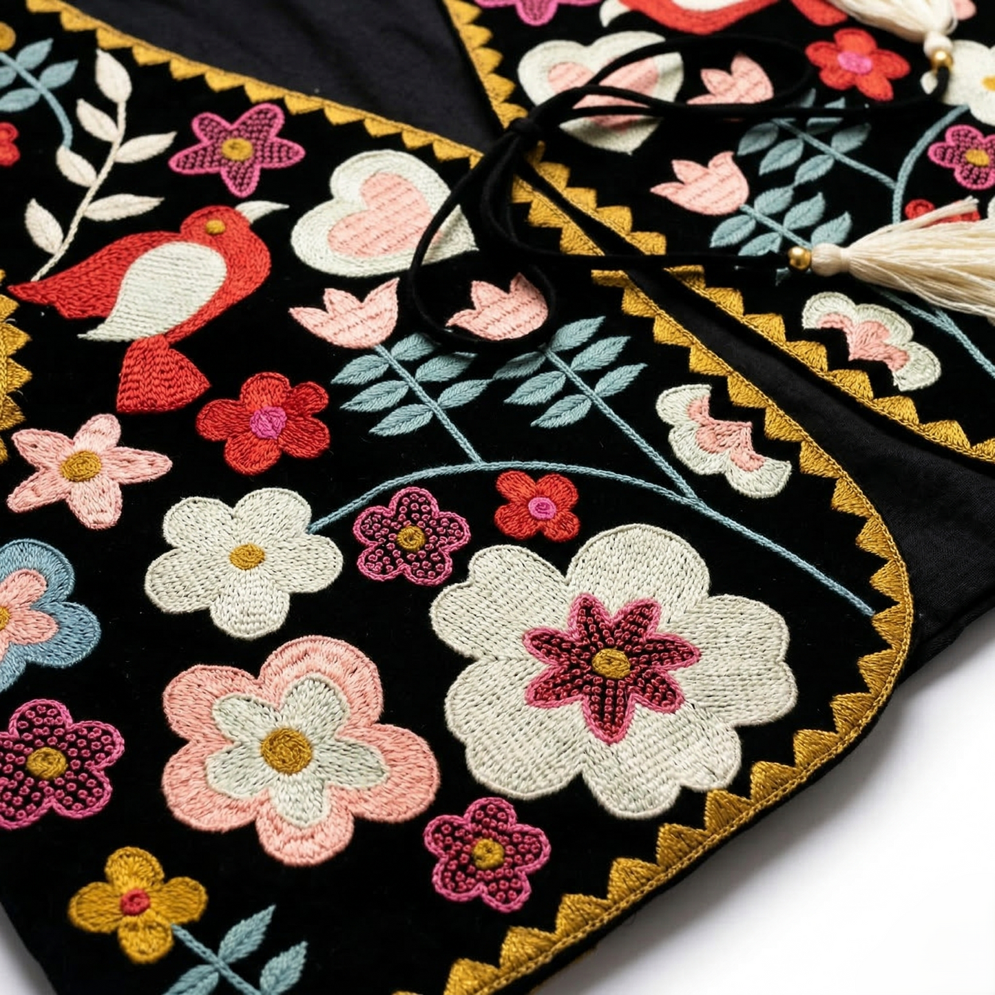 Floral Folk Art Embroidered Waistcoat Vest