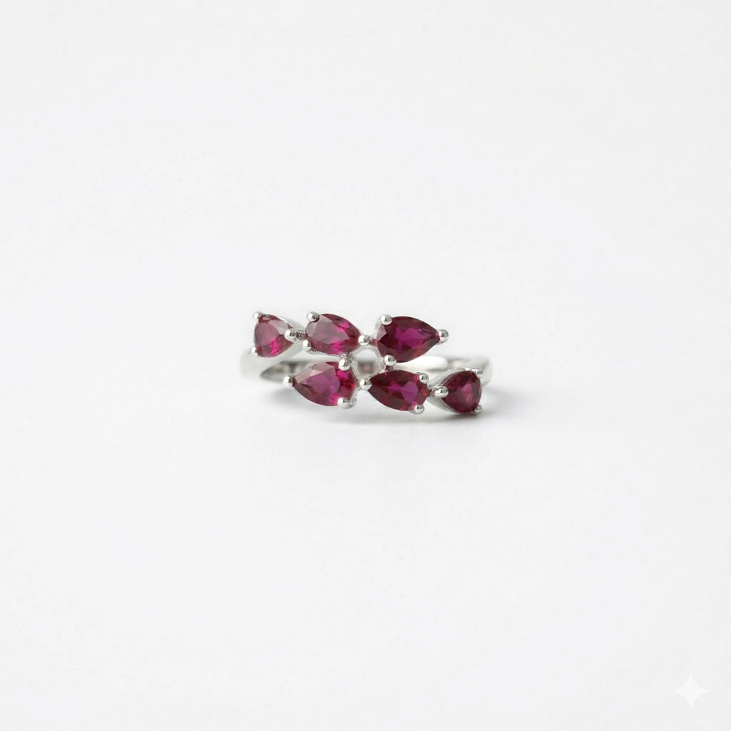 Pear Cut Ruby Silver Bypass Ring