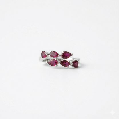 Pear Cut Ruby Silver Bypass Ring