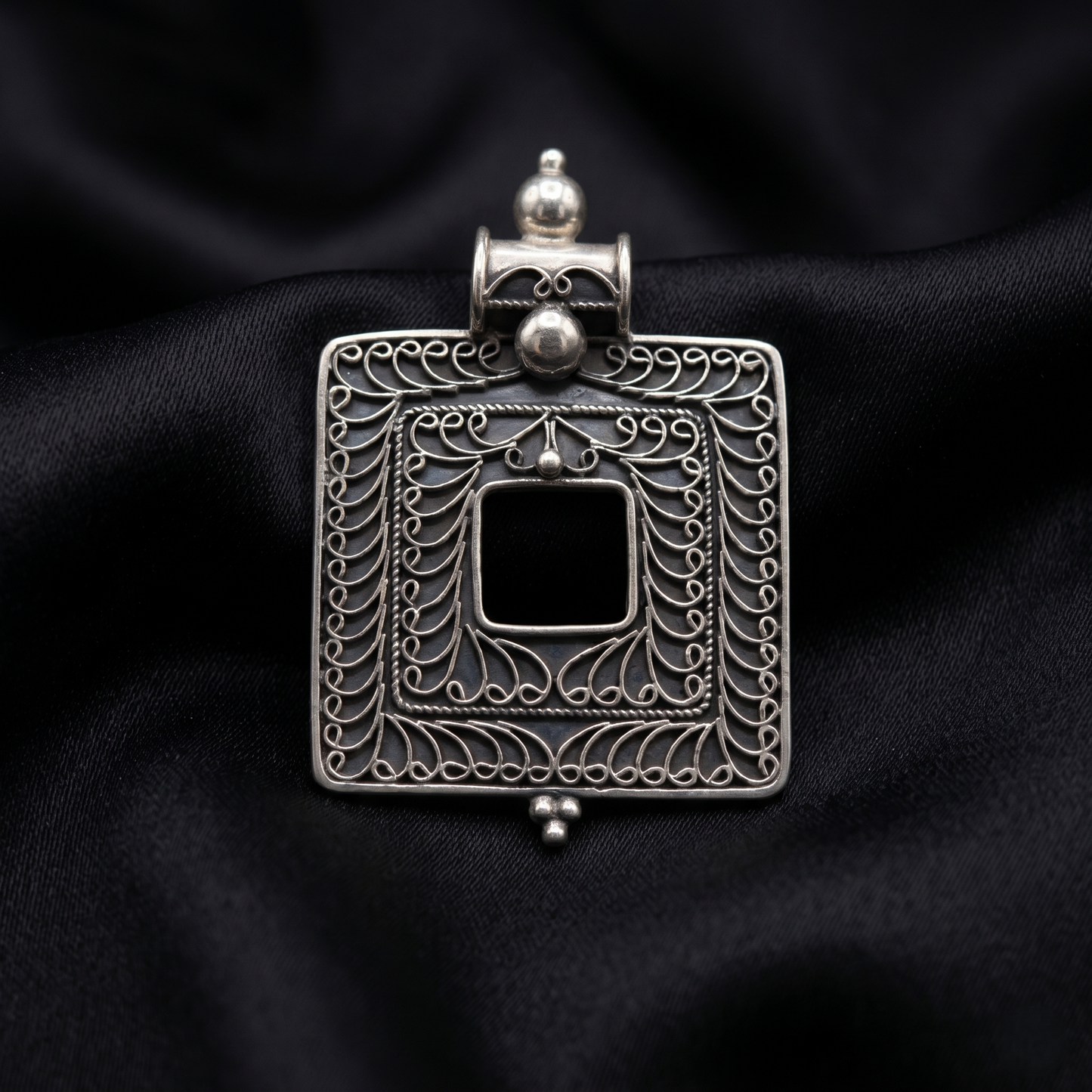 Handcrafted Filigree Square Silver Heritage Pendant