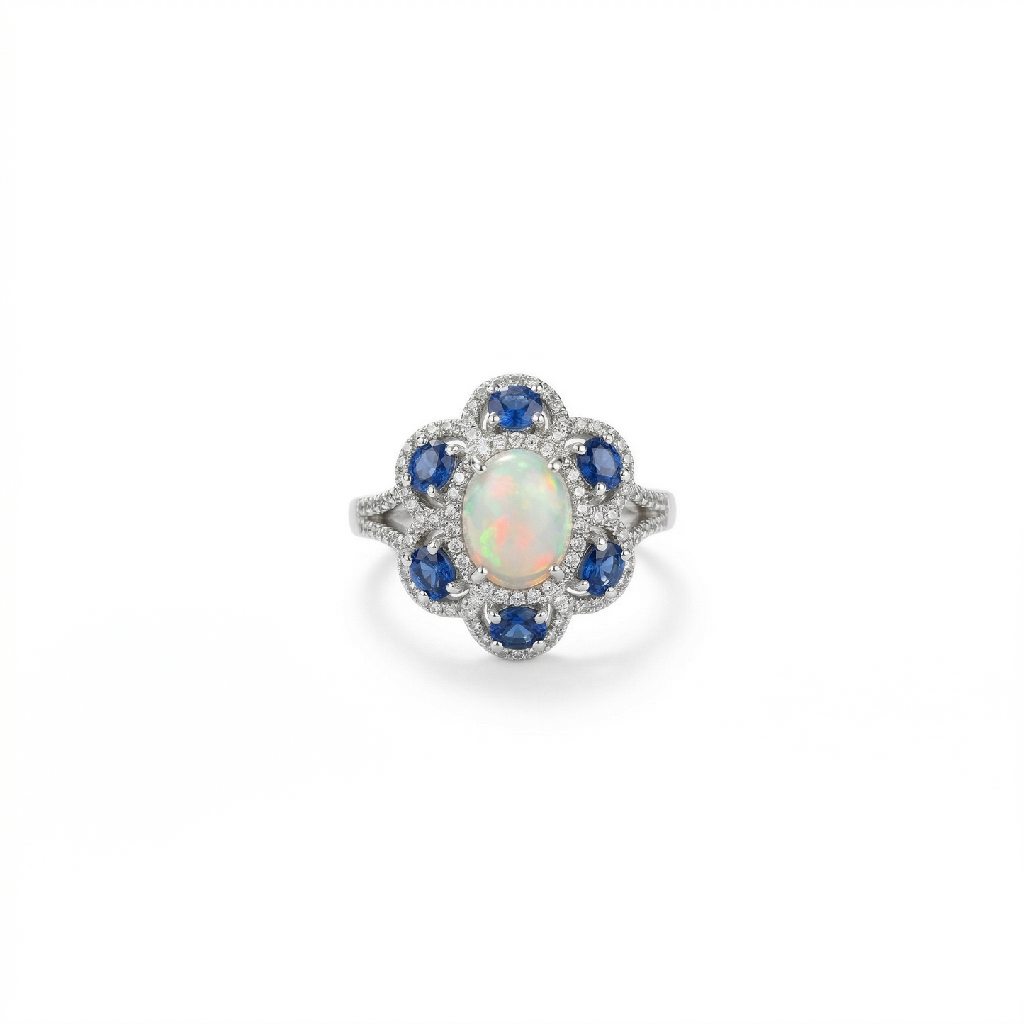 Celestial Floral Opal and Sapphire Ring