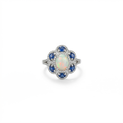 Celestial Floral Opal and Sapphire Ring