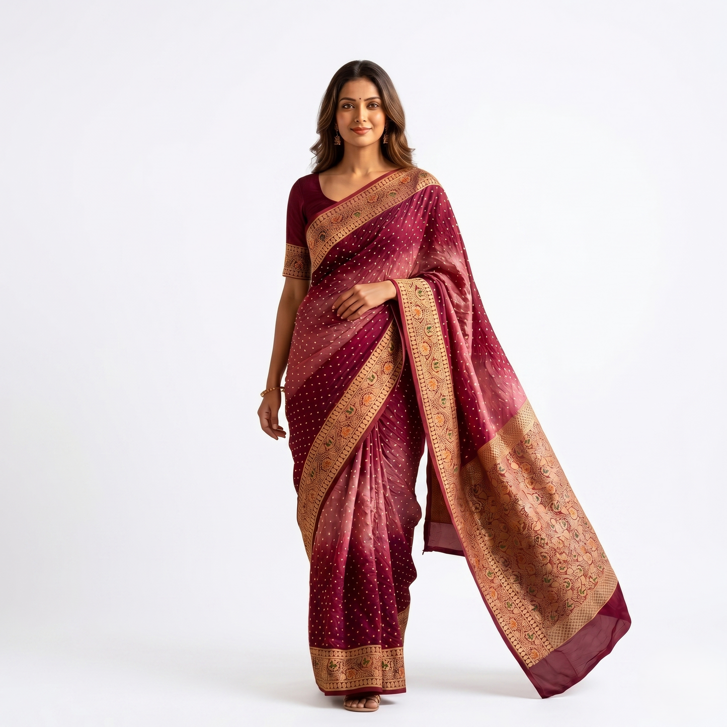 Elegant Magenta Ombre Banarasi Silk Saree
