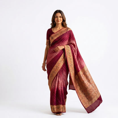 Elegant Magenta Ombre Banarasi Silk Saree