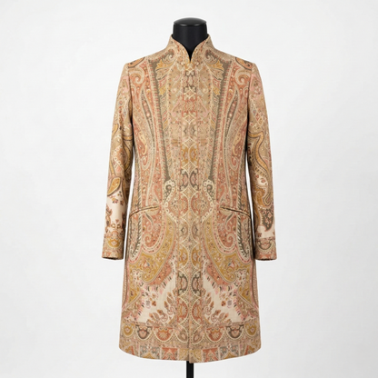 Ornate Paisley Heritage Stand Collar Long Coat