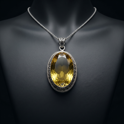 Regal Citrine Oval Silver Filigree Pendant